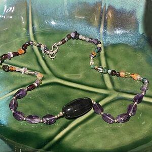 VTG Genuine Amethyst Pendant & Gemstone Handcrafted Necklace 16” Silver Findings